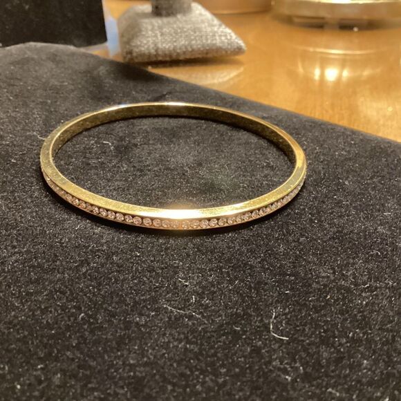 Goldtone Bangle Bracelelt with Clear Crystals - Picture 1 of 6